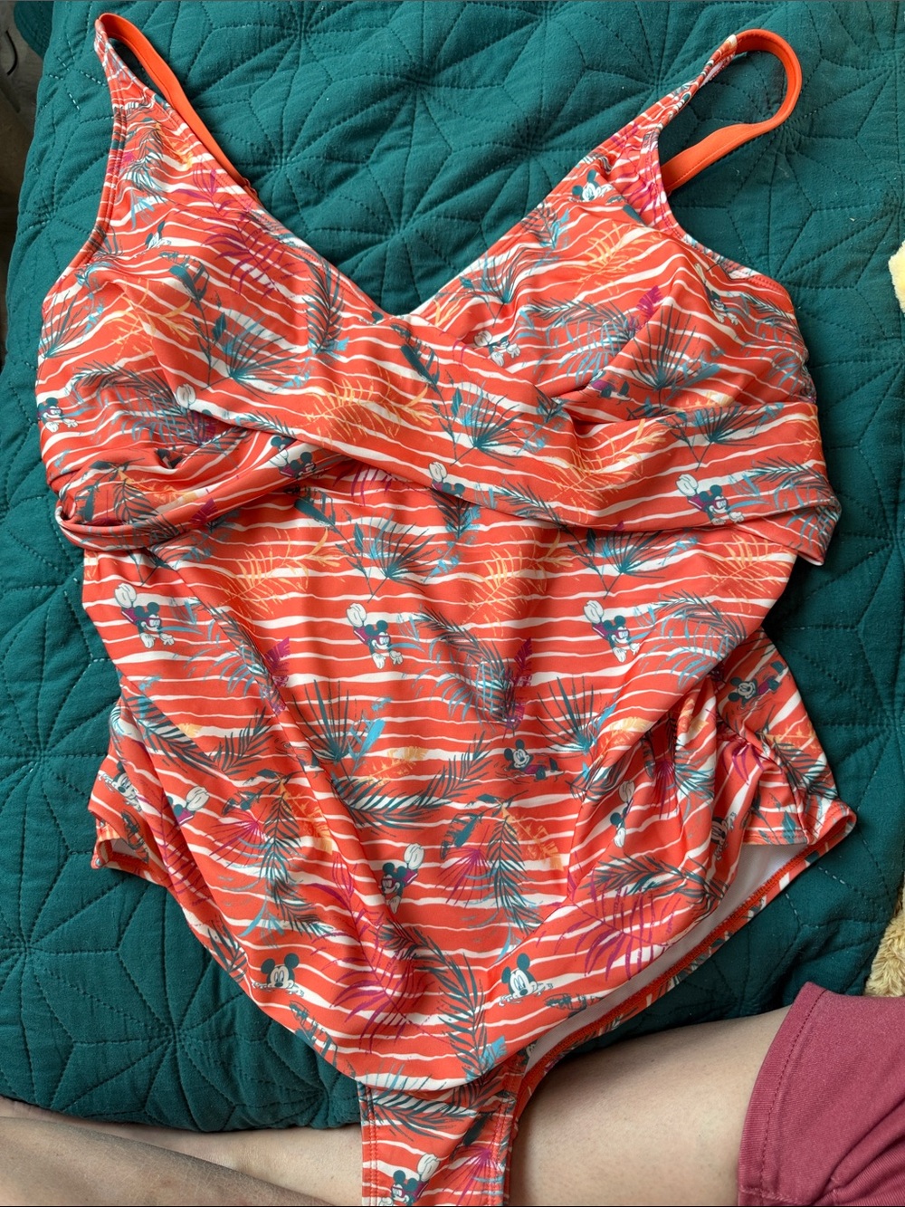 Disney. Orange Tropical Ruched One-Piece Swimsuit